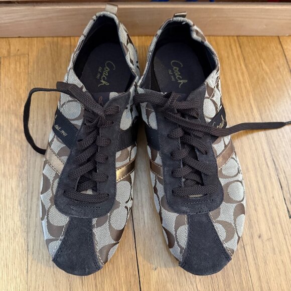 Coach Size 9 Women' s Belina Signature Brown & Tan Logo Sneakers - Picture 7 of 15